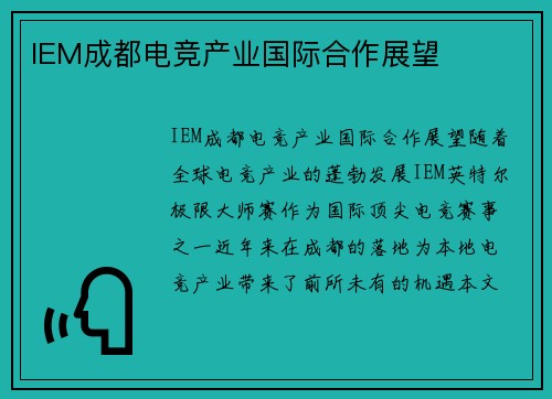 IEM成都电竞产业国际合作展望