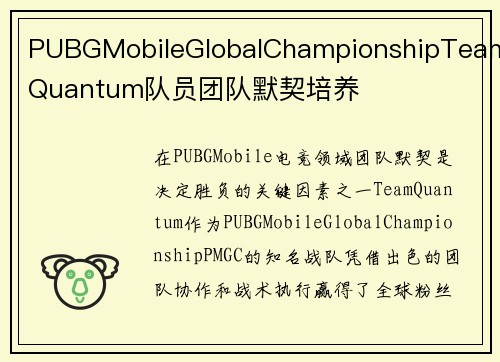 PUBGMobileGlobalChampionshipTeamQuantum队员团队默契培养