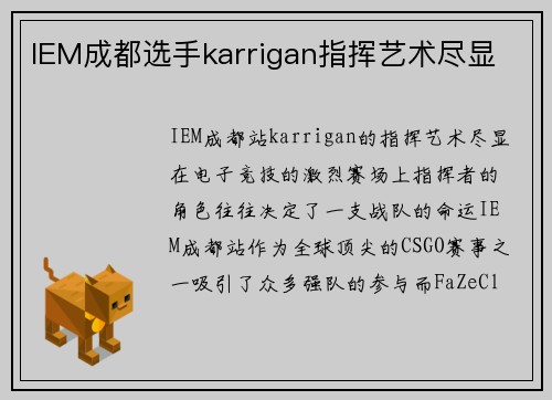 IEM成都选手karrigan指挥艺术尽显