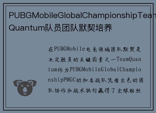 PUBGMobileGlobalChampionshipTeamQuantum队员团队默契培养